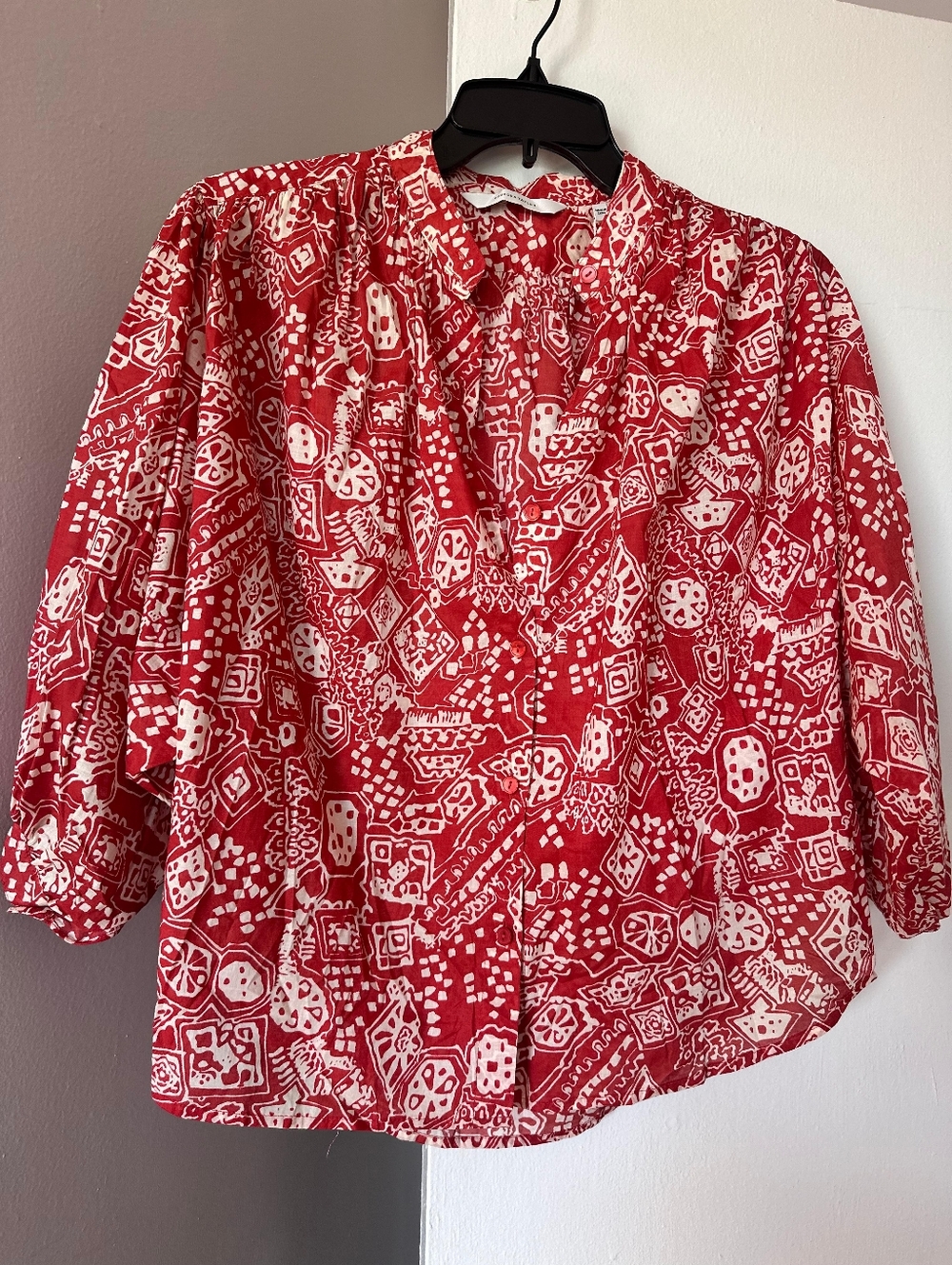 Rebecca Taylor Red & Beige Patterned Blouse Size XS